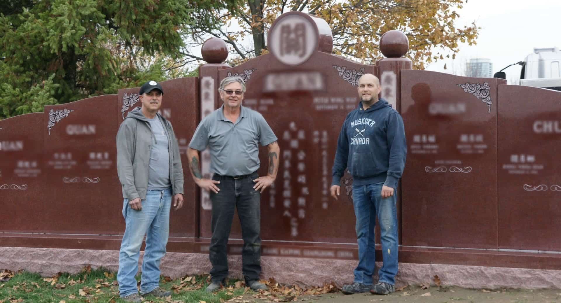 HGH Granite team completing a cemetery monument installation