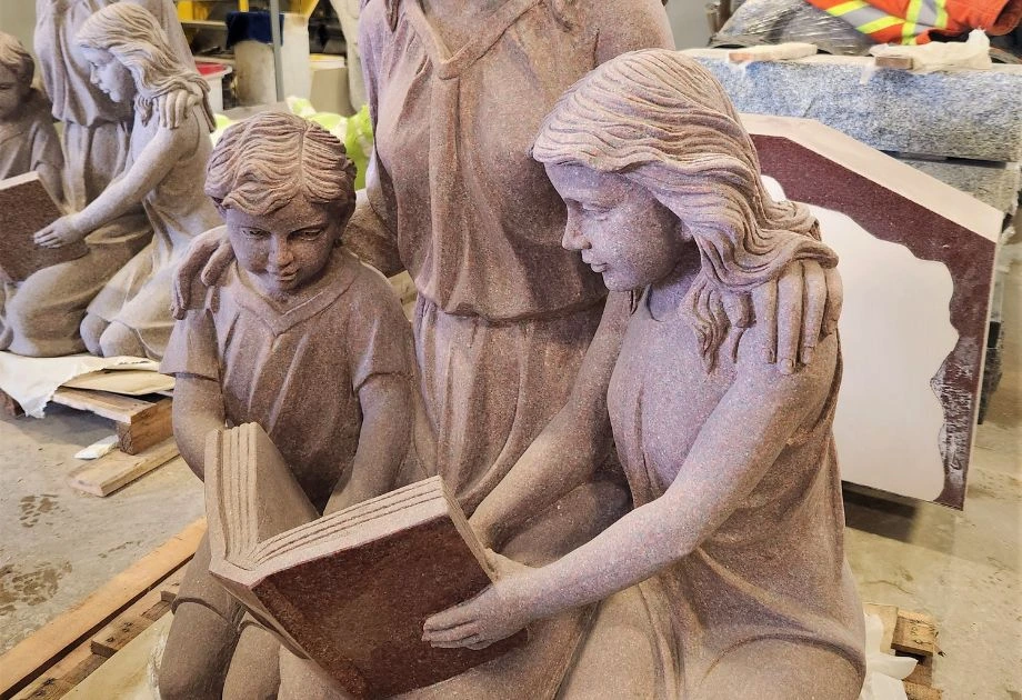 Mother & Children cemetery memorial made from granite - side