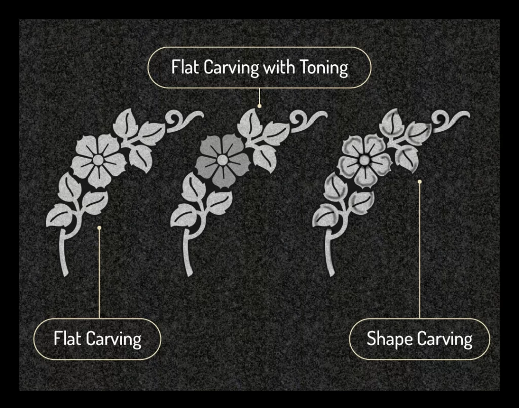 Flat vs shape carved granite flowers