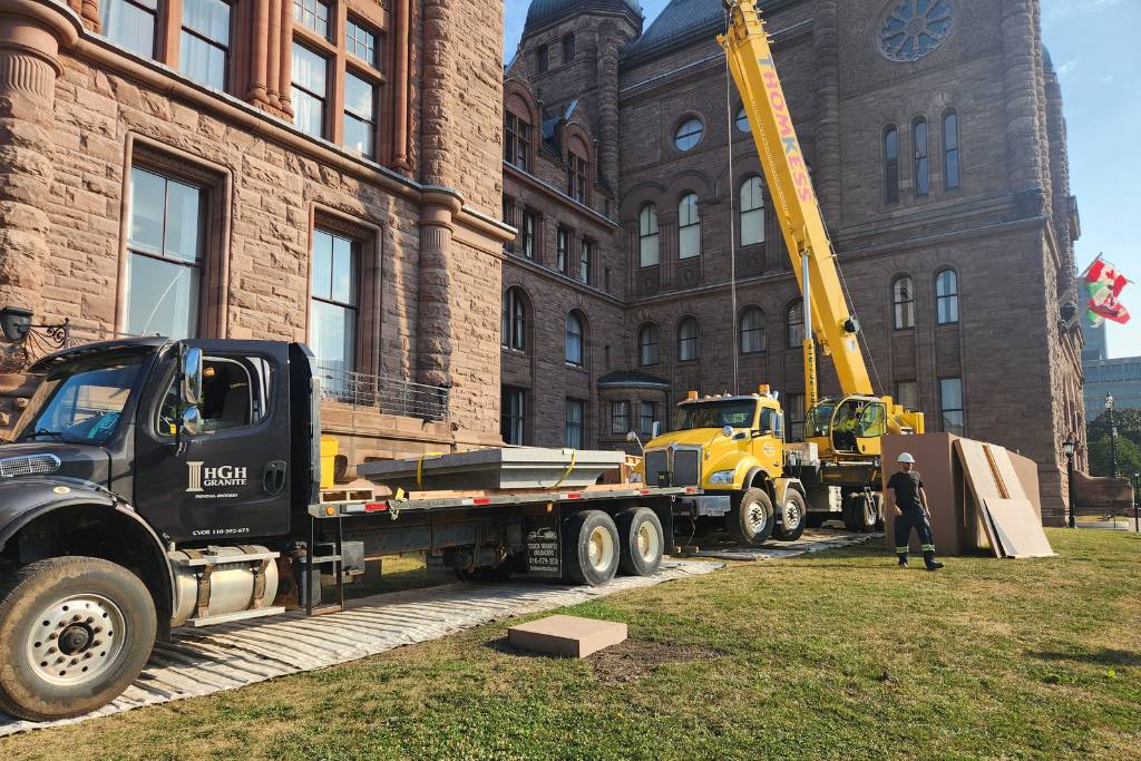 Installing Granite Sculpture