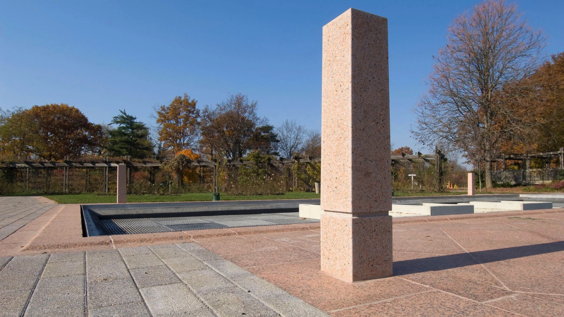 Pink granite bollard at the Royal Botanical Gardens